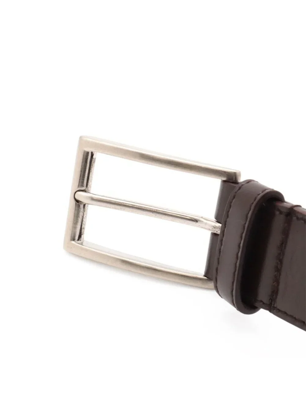 Prada Square Buckle Belt Leather Dark Brown Silver 90